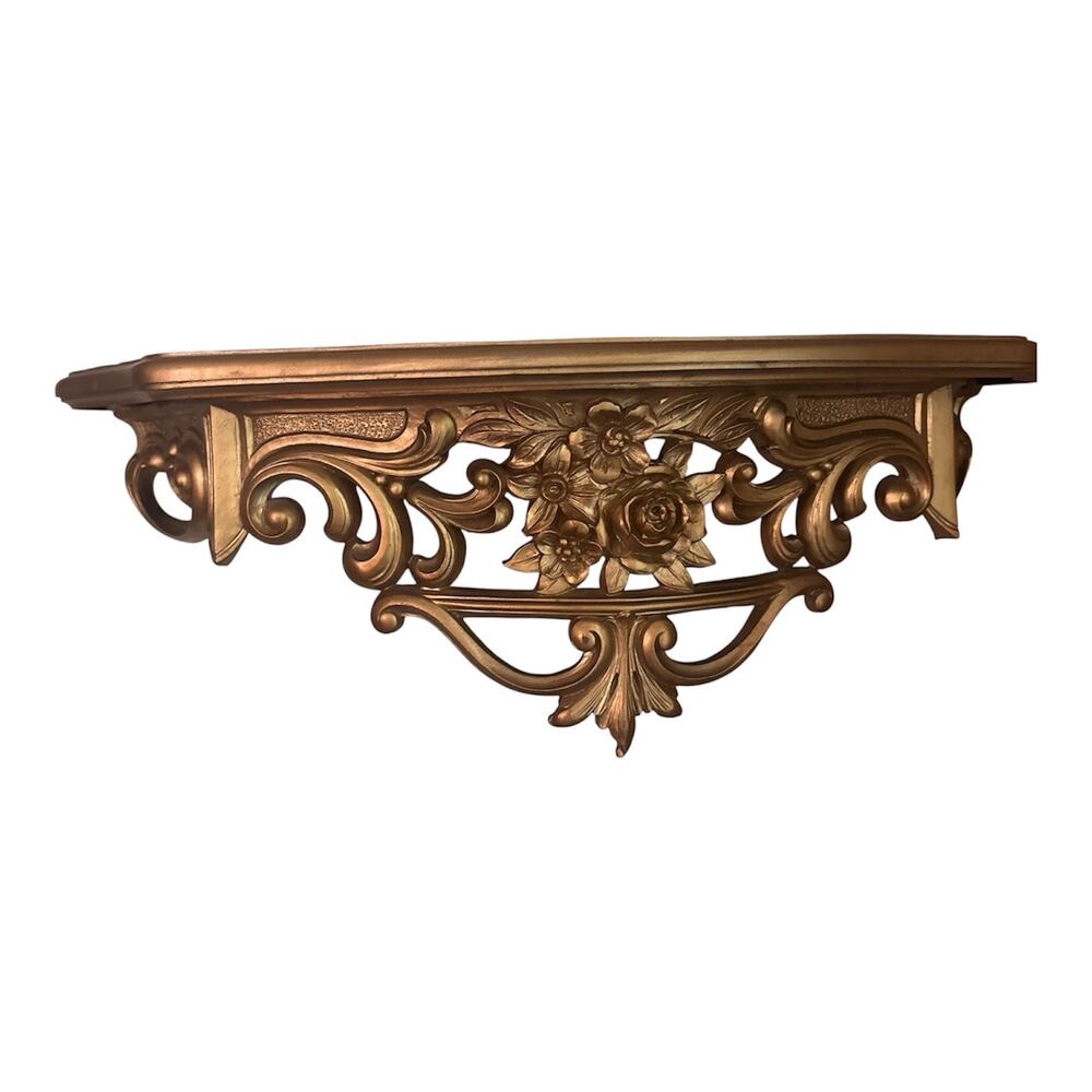 Gold Wall Shelf Vtg 1969 Dart Industries #3025 Ornate Floral Scroll 19 inches